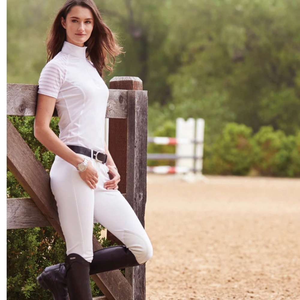 Ariat® Ladies’ White Aptos Equestrian Show Short  Sleeve Event Dressage NWOT XS - Picture 2 of 8